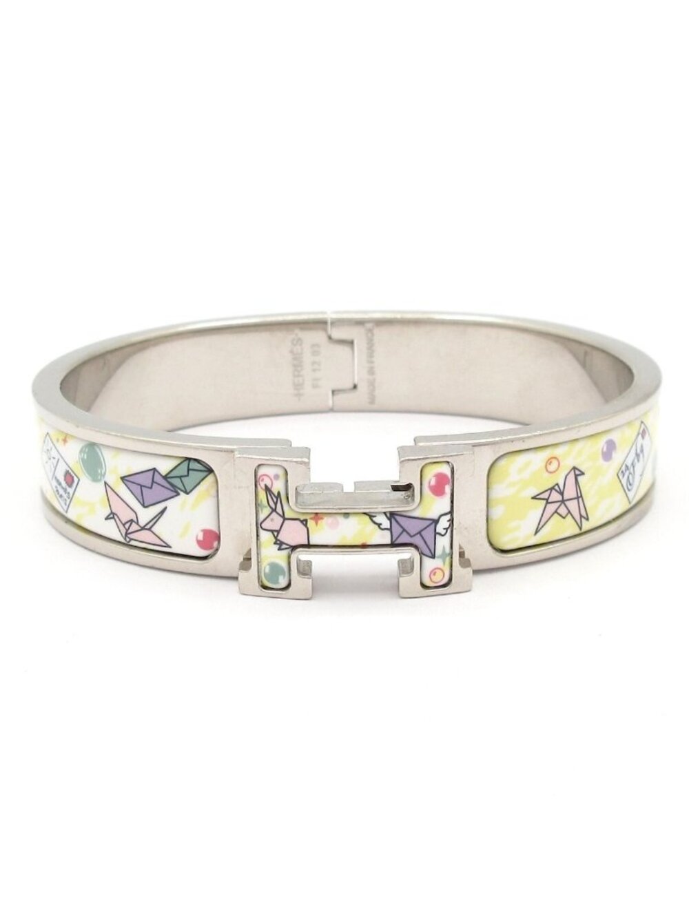 Hermes Bangle Clic H Silver White Bracelet